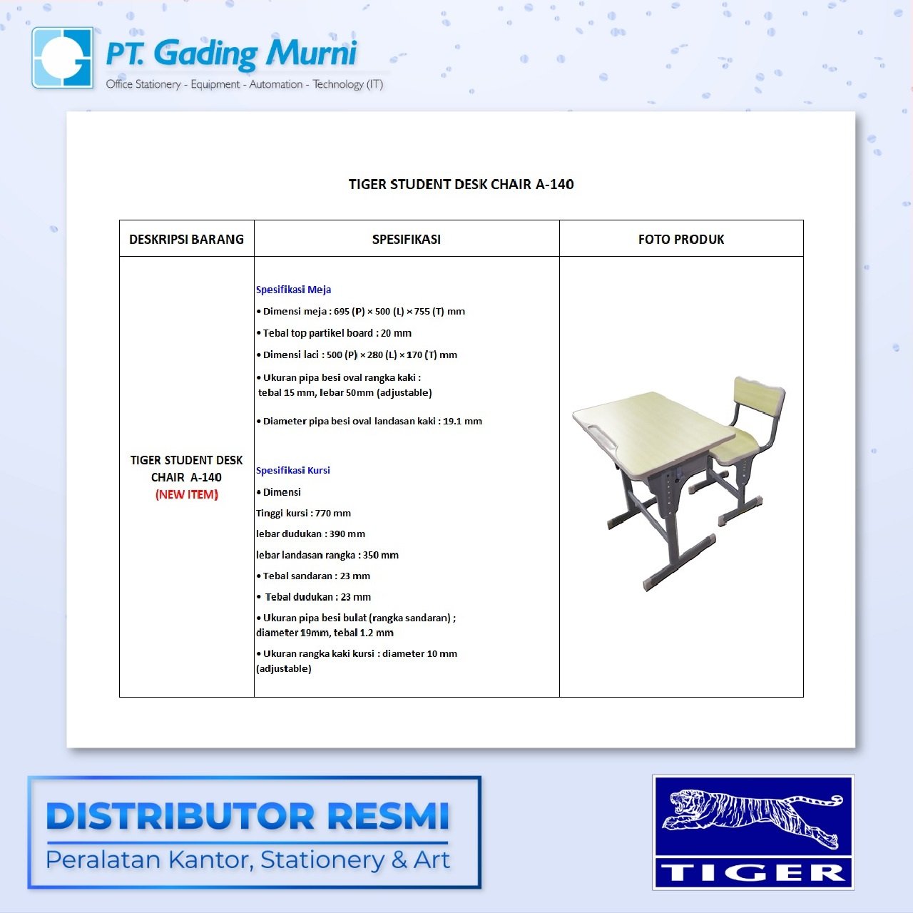 STUDENT DESK CHAIR TIGER A-140
