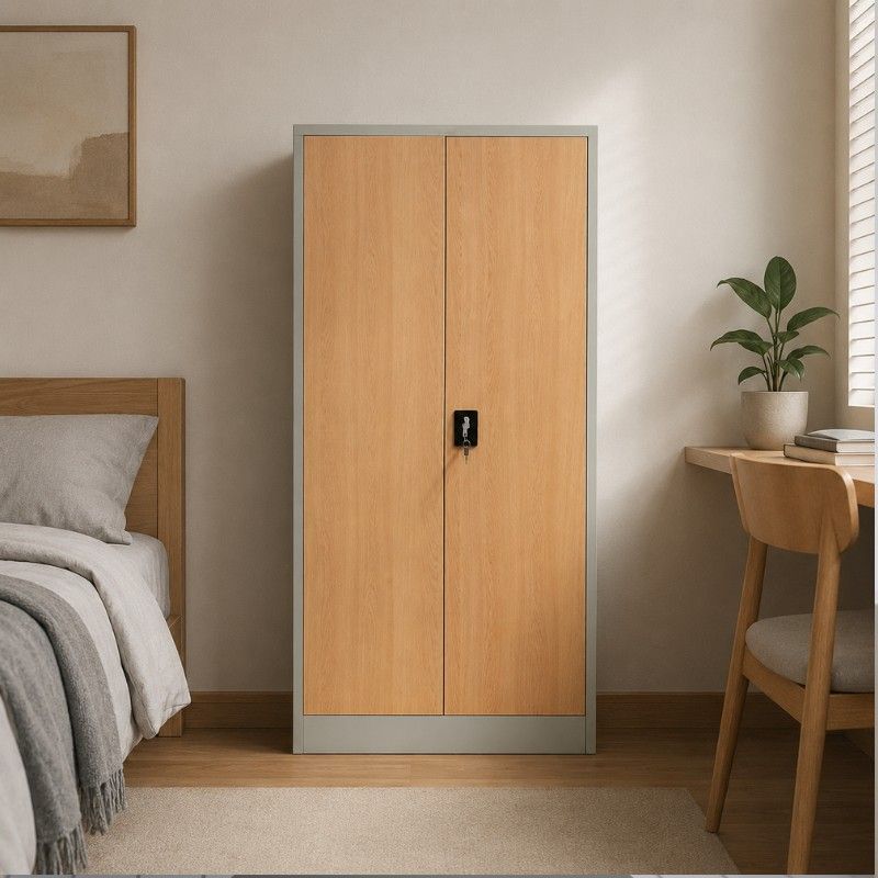 TIGER ALMARI CC-DZA (FULL HEIGHT) 2 PINTU PLAT+LACI LIGHT GREY WOOD BROWN 7035+BZY002