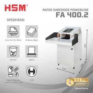 HSM DOCUMENT SHREDDER POWERLINE FA 400.2 CROSS CUT 5.8 X 50 MM