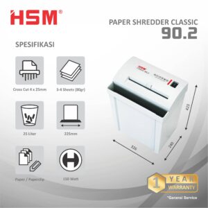 HSM DOCUMENT SHREDDER CLASSIC 90.2 CROSS CUT 4 X 25MM