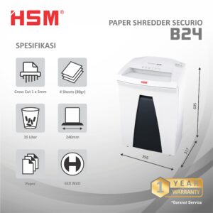 HSM DOCUMENT SHREDDER SECURIO B24 CROSS CUT 1 X 5MM