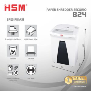 HSM DOCUMENT SHREDDER SECURIO B24 CROSS CUT 4.5 X 30MM
