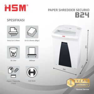 HSM DOCUMENT SHREDDER SECURIO B24 STRIP CUT 3.9MM