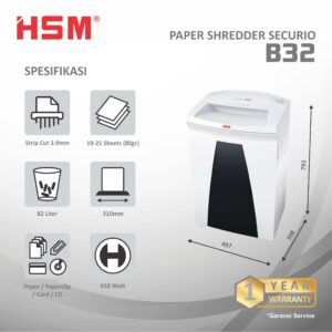 HSM DOCUMENT SHREDDER SECURIO B32 STRIP CUT 3.9MM