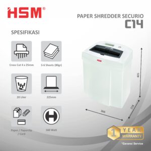 HSM DOCUMENT SHREDDER SECURIO C14 CROSS CUT 4 X 25MM