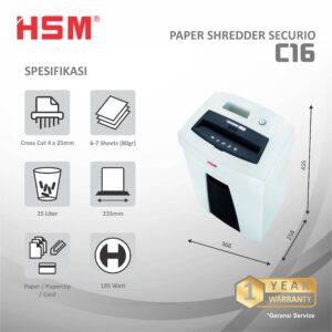 HSM DOCUMENT SHREDDER SECURIO C16 CROSS CUT 4 X 25MM