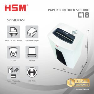 HSM DOCUMENT SHREDDER SECURIO C18 CROSS CUT 3