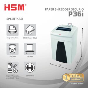 HSM DOCUMENT SHREDDER SECURIO P36I STRIP CUT 3.9MM