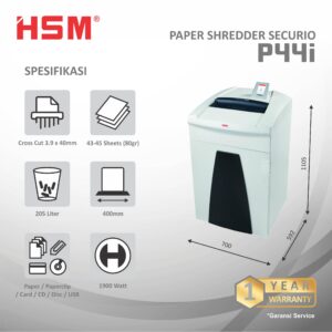 HSM DOCUMENT SHREDDER SECURIO P44I CROSS CUT 3.9 X 40CM