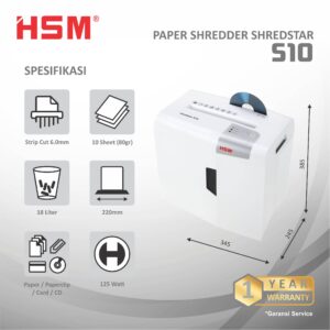 HSM DOCUMENT SHREDDER SHREDSTAR S10 STRIP CUT 6