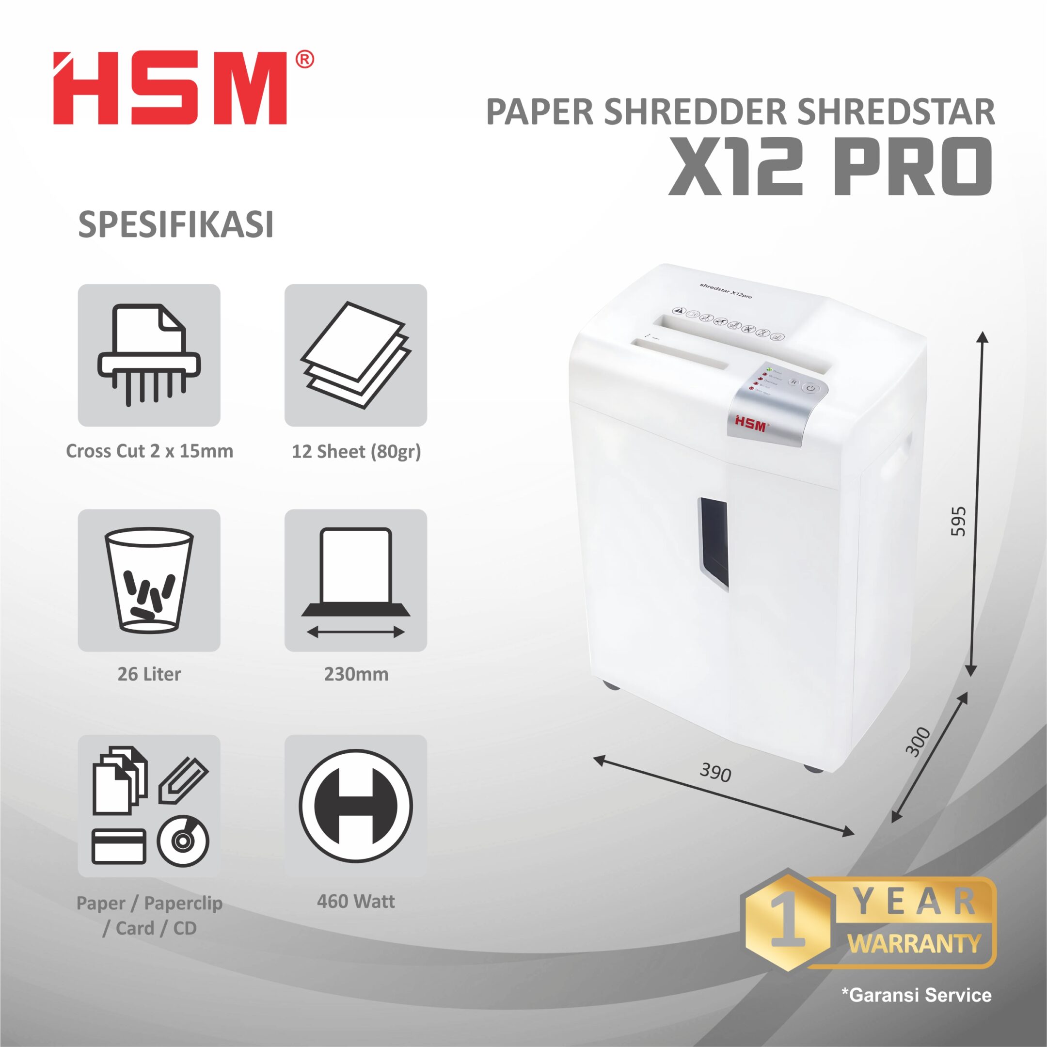 HSM DOCUMENT SHREDDER SHREDSTAR X12 PRO CROSS CUT 2 X 15MM